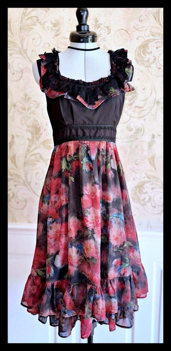 Sheglit Rose Garden OP Chiffon Dress Antique Rose Gothic Lolita EGL Japan Size M